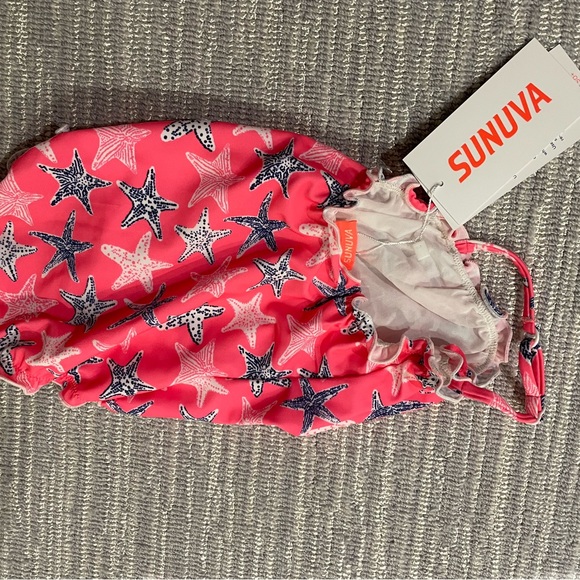 NWT Sunuva Neon Pink Starfish Ruched Swimsuit 2-3T - Picture 3 of 3
